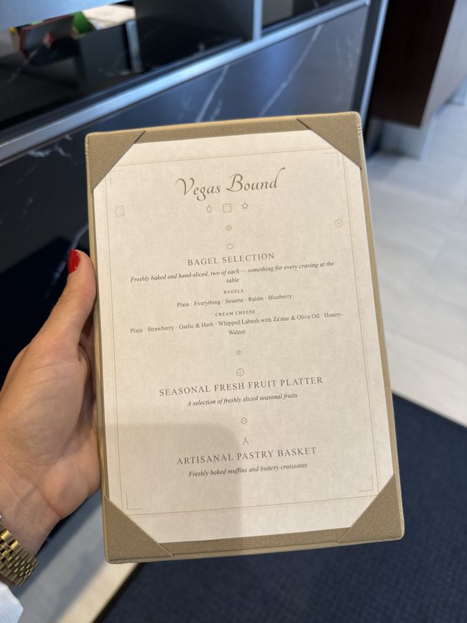 A printed menu for the trip